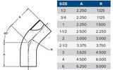 45 DEGREE ELBOW, TANGENT WELD ENDS BPE