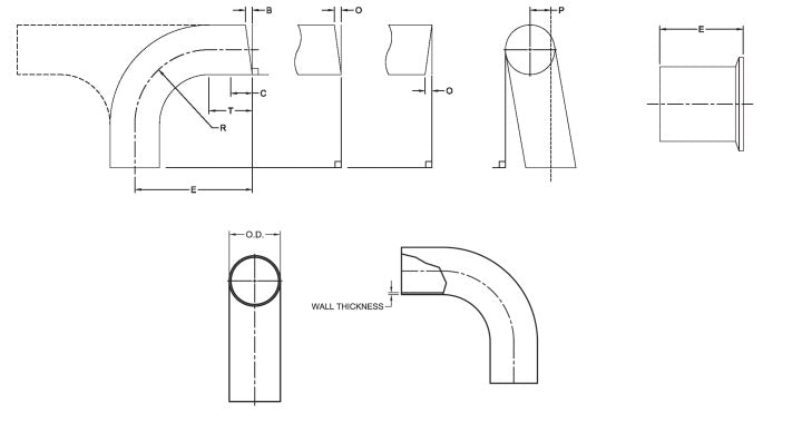 90 DEGREE ELBOW, TANGENT WELD ENDS BW BPE