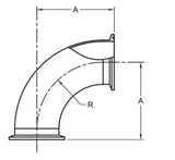 90 DEGREE ELBOW, TANGENT TRI CLAMP BPE